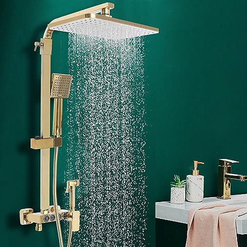 4 Funktionen Dusch Set Antik Regendusche Duschsystem Wannen Armatur HöHenverstellbar Handbrause Mischbatterie Dusche Gesetzt Wand Haengen Bad Wasserhahn Mischer Mit Kopfbrause Modern Gold