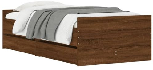 vidaXL Bettgestell, Bettrahmen mit Lattenrost, Bett Gästebett mit Schubladen, Einzelbett Schlafzimmerbett Schlafzimmermöbel, Braun Eichen-Optik 90x200cm