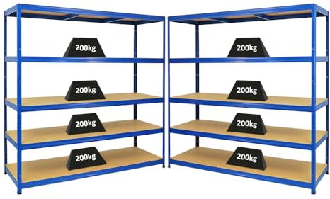 PROREGAL Mega Deal 2er-Set Schwerlastregal Giant Elephant 180x180x60cm mit 5 Ebenen Fachlast 200kg Blau, Kellerregal, Steckregal, Garagenregal, Lagerregal