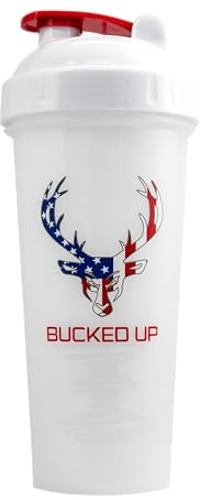 Bucked Up Perfect Shaker Bottle, 28oz, BPA-Free, Dishwasher Safe, Leak-Proof, Red White and Blue USA Flag Design