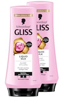Gliss Spülung Liquid Silk (2x 200 ml), Haarspülung mit Ceramide & Seide pflegt sprödes und glanzloses Haar intensiv, Pflegespülung für Haare wie Seide