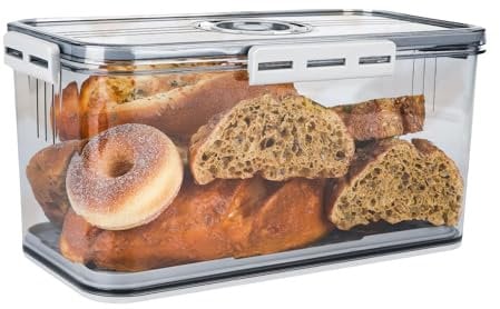Accmuzzy Brotkasten, Brotaufbewahrung für die Küche, Brotbox mit luftdichtem Deckel, großer Brotkasten mit Zeitaufzeichnungs für hausgemachtes Brot, Bagel, Kekse, Gebäck, Obst, Gemüse (Grau)