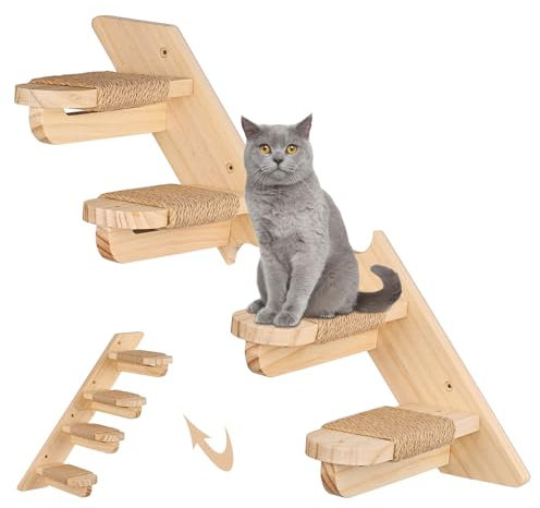 Estantes para Gatos en Pared Estanterías de Escalada para Gatos Escalera para Gatos Pared Estantes para Escalar Gatos con 4 Escalones Madera Estanteria para Gatos en la Pared de Interior