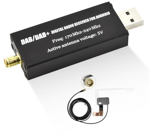 CAMECHO Adaptateur numérique de voiture DAB/DAB+ Portable, Récepteur d'antenne radio DAB+ avec antenne+SMA Kit d'antenne en verre, Antenne DAB+ USB Portable Antenne DAB+ externe pour autoradio Android