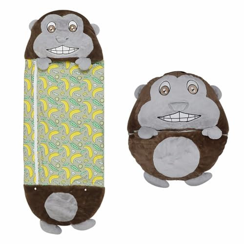Schlafsack Kinder 2-in-1 Schlafsackkissen Kuscheltier Glückliche Spiel Schlafsack Mit Kissen Faltbar Cartoon Tierschlafsack Weiches Bequemes Kinderschlafsack Schlafsäcke,Ape-137×50cm