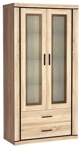 Lomadox Vitrine Vitrinenschrank 2-türig in Sonoma Eiche