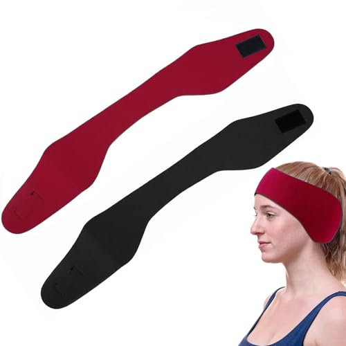 2 Stücke Schwimmen Stirnband, Erwachsene Ohr Schutz Stirnband, Stirnbänder für Damen und Herren, Elastische Neopren Haarband, Erwachsene Schwimmen Ohr Stirnband (Rot+Schwarz, L)
