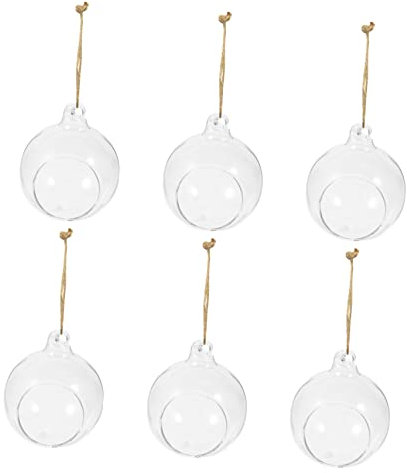 CAXUSD 6 Pièces Vasque Suspendue Boule de Verre bougeoir Chauffe-Plat Globes hydroponiques Tillandsia bouda Decoration Interieure Vase Transparent bougeoir Verre Pots de Fleurs bougeoirs