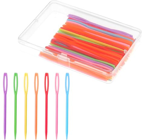 JJUNW 50 aguja de coser de plástico, hilo y cordones de ojo grande, agujas de bordado y seguridad para manualidades (7 cm)