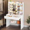 YITAHOME White Dressing Table, Vanity Desk with 3 Mirror and 2 Drawers, Bedroom Dressing Tables with LED Lights, 10 Bulbs, 3 Light Colours Jewellery Storage and Open Shelves, Modern Makeup Desk