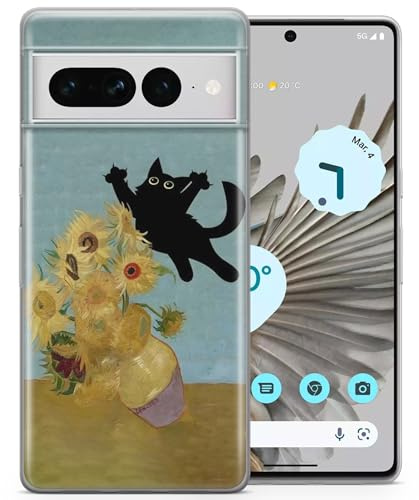 Van Gogh Lustige Katzenparodie Meme TPU Silikon Handyhülle für Google Pixel | Handyhülle für alle Google Pixel Modelle - Klar Transparente Stoßstangen Handyhülle - Design 2