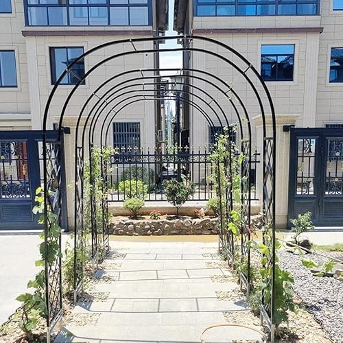 Rustproof Galvanized Metal Garden Arch Trellis Arbor for Outdoor Wedding Decor Wrought Iron Climbing Plant Archway with Bases Black 340cm x 230cm