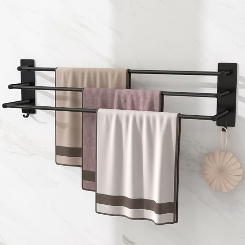 Vista Handtuch Halterung ohne Bohren 3 Etagen 75cm Edelstahl Selbstklebende Handtuchhalter Wandmontierte Badetuchhalter für Schlafzimmer, Küche, Wohnzimmer Schwarz