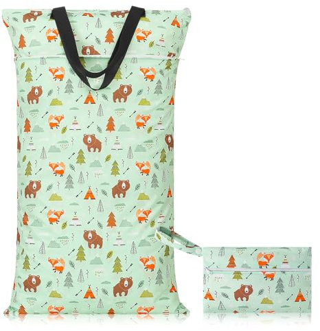 Kaisibum 2er Wetbag Nassbeutel Kindergarten Wasserdichter Nasstasche Windeltaschen Nasse und Trocken Wickeltasche,Waschbar Nassbeutel Organiser für Kleinkind Windeln Reisen Gym Strand