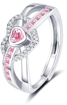 LAOYEFACAI Anelli da donna in argento 925 Anello con zircone rosa Donna Anelli vintage regolabili Anelli di dichiarazione Gioielli da donna semplici (1)