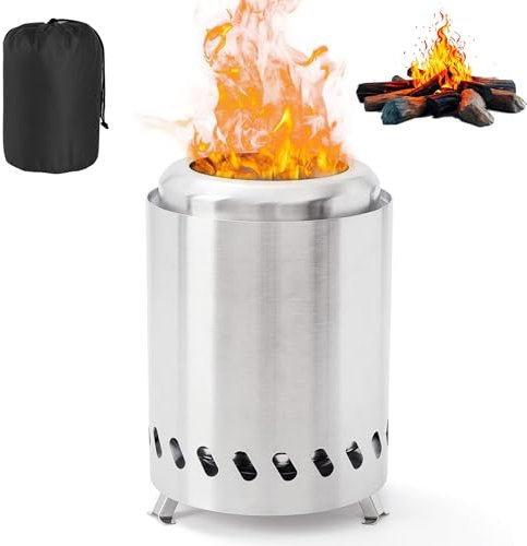 Feuerschale Rauchfrei, Mini Feuertonne, Feuerkorb Edelstahl, Feuerstelle Outdoor, mit Abnehmbare Ascheplatte und Aufbewahrungstasche, Feuerschalen für Den Garten, Camping(5,5x8 Zoll)