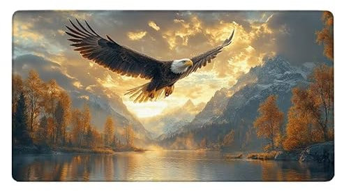 Adler Mousepad 500x250X0.3MM XXL Mauspad Gebirge Schreibtisch unterlage mit Vernähte Kanten - rutschfeste Gummibasis - Wasserdicht Mouse Pad für Desk Deko, Weihnachten Geschenke für Frauen -2202