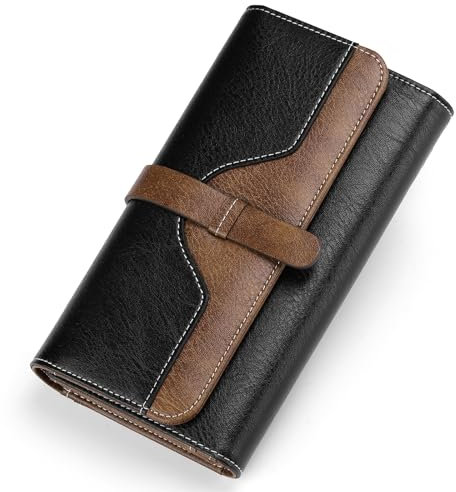 SENDEFN Portefeuille Femme Grand Format, Porte Monnaie Femme Cuir avec Blocage RFID, Portefeuille et Porte-Cartes Grande Capacité et des Compartiments Zippés