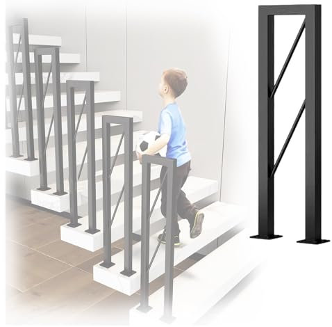 Modern Black Rod Iron Stair Railing Kit with Horizontal Balusters Indoor 20 Pack Floor Mount Square Fence Post Bracket 35 105 cm Tall Ideal for Picket Fences