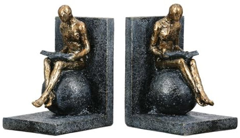 Casablanca Design 2er Set Buchstütze Lesender Mann auf Kugel Höhe 19 cm Skulptur Wohnzimmer Skulpturen Deko Modern