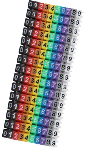 Greluma Marcatori per cavi a clip da 1,5 mm², 150 pezzi di etichette per numeri di cavi, tubo marcatore per numerazione cavi colorati codificati da 0 a 9 per la marcatura dei cavi codificati a colori