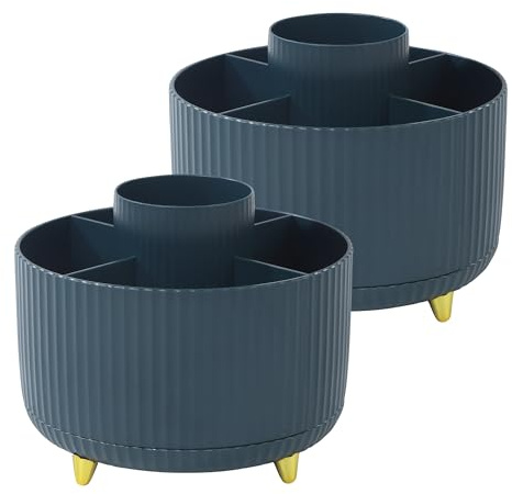2 Stück Kosmetik Make Up Organizer, 360°Drehbarer Pinsel Organizer,Kosmetikregal Kosmetik Organizers für Zimmer Decor Frisiertisch,Schlafzimmer,Badezimmer. (Marineblau)