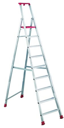 Svelt Scala Professionale in Alluminio per Installatori e Pittori – 9 Gradini Antiscivolo con Guarda-Corpo e Maniglione Porta Attrezzi