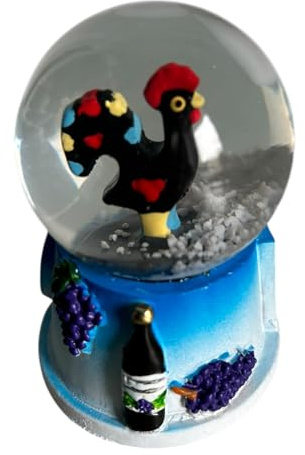 Portugal glitzernde Wasser-Schneekugel Figur in berühmten Monumenten und Sockel-Designs – portugiesischer Schneeball – schönes Souvenir Geschenk aus Portugal (schwarzer Hahn)