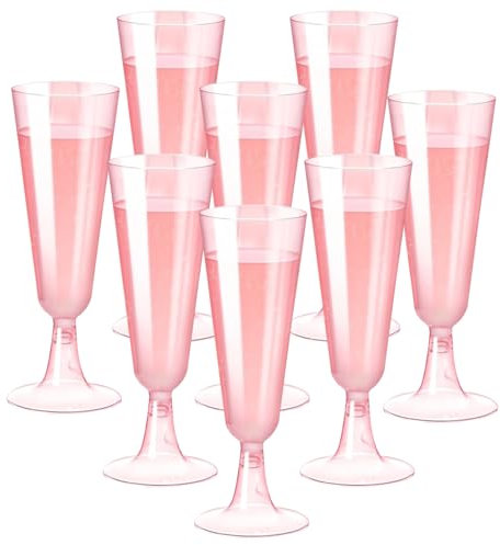 CutitiUU 8 PCS Plastic Threaded Champagne Glasses,Premium Elegant Plastic Champagne Flutes,Champagne Glasses Reusable,Cocktail Prosecco Glasses for Weddings,Birthdays,Christmas,BBQ (Pink)