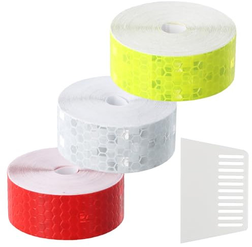 Nastro Riflettente Impermeabile,3 Volumi Nastro Riflettente Fluorescente,Nastro Adesivo Catarifrangente Porta un raschietto,Adesivo Nastro per Avviso Sicurezza Adatto per Auto,Biciclette(5m)