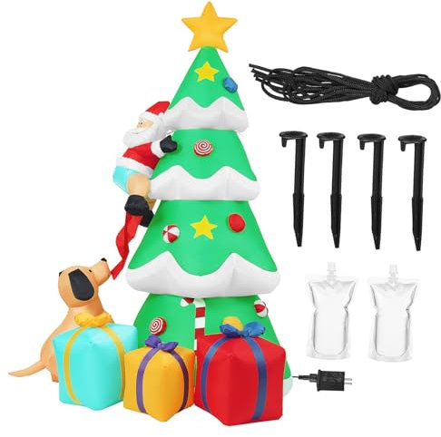 Yardwe Árbol de Inflable Luces LED y Decoraciones para Jardín Inflable con Santa para Fiestas al Aire