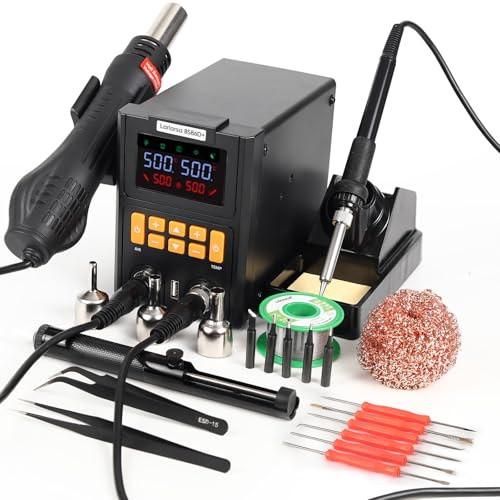 Larlarsa Hot Air Soldering Station Kit, 2-in-1 Rework Station with LED Display, 5 Tips, Solder Wire, Cleaner, Tweezers