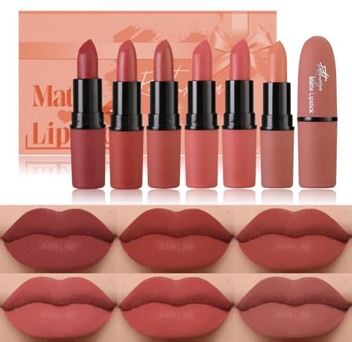 Katiluxiya 6Pcs Red Velvet Matte Lipstick Set, High Pigmented Long-Lasting Waterproof Lip Stick Lip,Moisturizing balms, Shine & Glowy Finish,Stain Makeup Gift Sets. (03, Color)