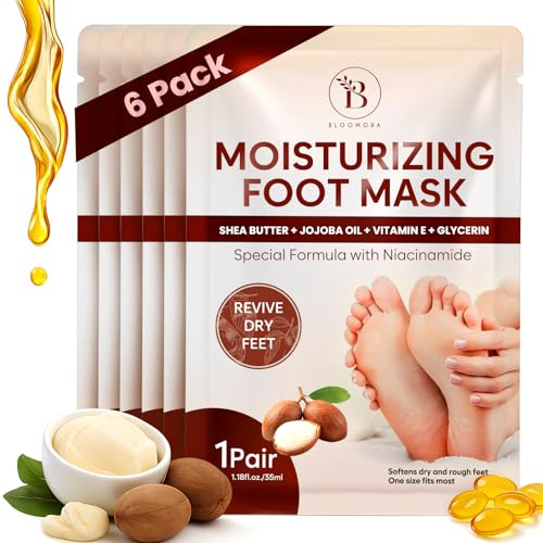 Mascarilla Hidratante para Pies con Karité, 6 Pares, Jojoba y Vitamina E