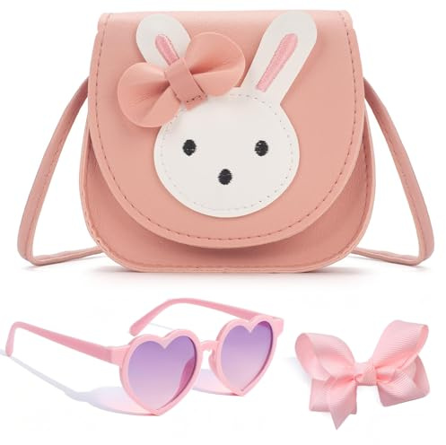 LQTSLFM Handtasche Mädchen, Kaninchen Tasche Kinder, Umhängetasche Mädchen, Ostertaschen mit Hase und Schleife, Niedlicher Tasche Mädchens, Ostern Geschenke, Geburtstags Geschenke für Kinder (B-Rosa)