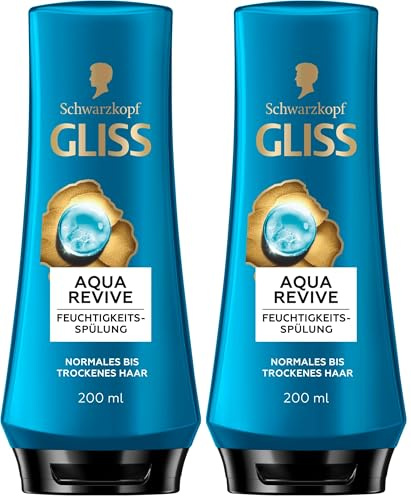 Gliss Spülung Aqua Revive (200 ml), Haarspülung mit Hyaluron-Komplex & Meeresalge für normales bis trockenes Haar verleiht eine Extraportion Feuchtigkeit & gesunden Glanz (Packung mit 2)