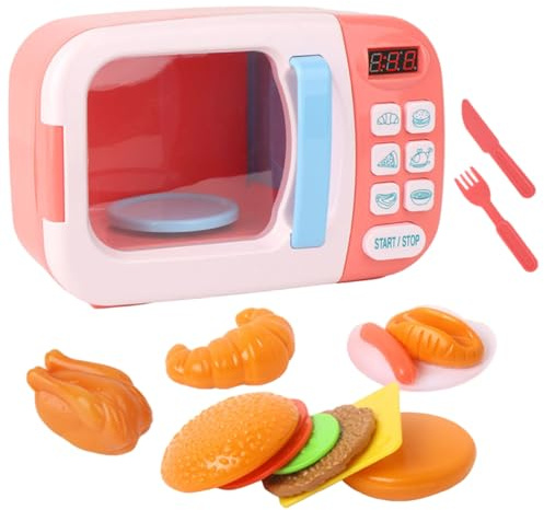 Suxdlan 13PCS Battery-Powered Toy Microwave Set 9x4x6 Inch ABS Play Kitchen Accessories with Oven Food