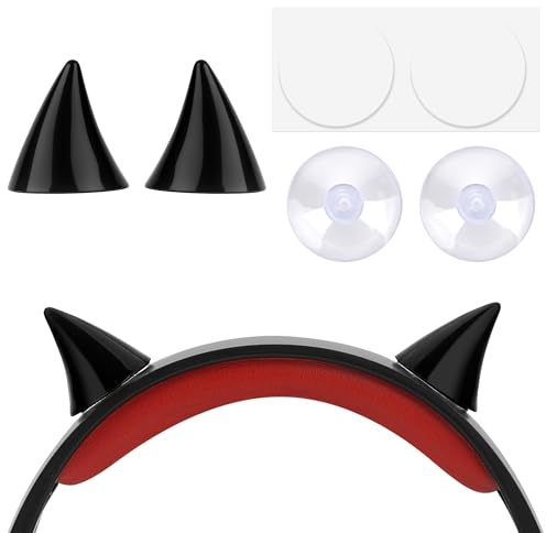 Geekria Devil Horn Headphone Decor, Adhesive Horns for Headband, Gothic Punk Halloween Cosplay Accessory Compatible with Sony, Bose, Beats, Microsoft, Skullcandy Headphones (Black)