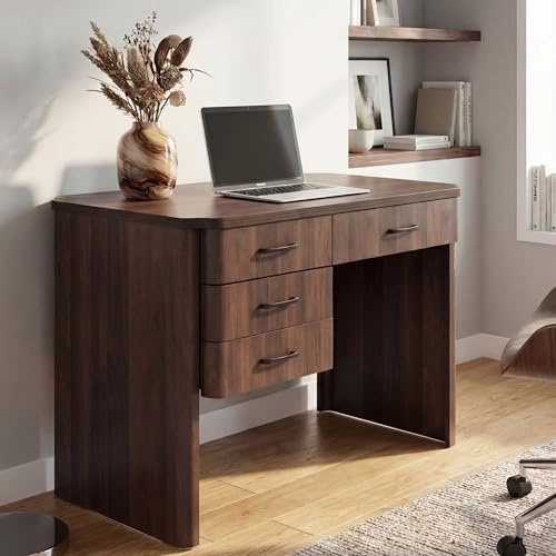 Mendler Schreibtisch HWC-P42 MDF 78x110x60cm - Walnuss-Optik | Bürotisch, Computertisch, 4 Schubladen
