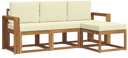 vidaXL Outdoor-Sofagarnitur mit Kissen 4 pcs Natur und Creme, Gartenlounge, modernes Outdoor-Sofa-Set, langlebige Terrassen-Sitzgarnitur, komfortable Sitzgelegenheiten für die Terrasse