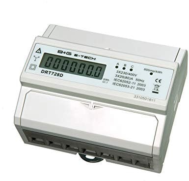 B+G E-Tech DRT728D - digitaler Stromzähler Drehstromzähler Wattmeter für DIN Hutschiene 3x20(80) A LCD S0