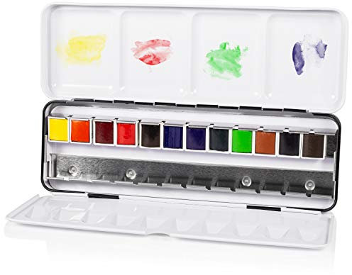 Sennelier - L'Aquarelle Professional Watercolor Paint Set (12 Half Pans) with Metal Palette Box | High Honey Content for More Luminosity & Brilliance