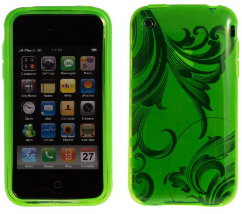wortek Silikon TPU Schutzhülle Apple iPhone 3G / 3GS Ranke Muster Grün
