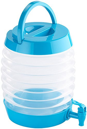 PEARL Kanister: Faltbares Fässchen, Auslaufhahn, Ständer, 5,5 Liter, blau/transparent (Faltbarer Wasserkanister, Wasserkanister faltbar mit Hahn, Trinkflasche)