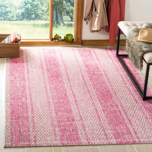 SAFAVIEH Zeitgenössische Teppich für Wohnzimmer, Esszimmer, Schlafzimmer - Courtyard Collection, Kurzer Flor, Hellgrau und Fuchsia, 160 X 231 cm