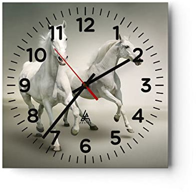 Modern Wanduhr Tiere Araber Pferd Bauernhof 30x30cm Quadrat Klein Wand Uhr Glas Analog Zimmeruhren Küche Büro Wohnzimmer Glasuhr Wall Clock Dekoration Design Wanddekoration Küchenuhr C4AC30x30-2387