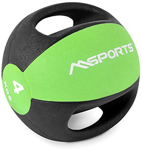MSPORTS Medizinball Premium mit Griffe 1 – 10 kg – Professionelle Studio-Qualität Gymnastikbälle (4 kg - Grün)