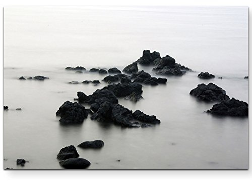 Leinwandbilder | Bilder Leinwand 120x80cm Steine im Wasser schwarz/weiß