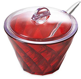Omada Design Sucrier de 20 cl en acrylique avec pratique couvercle et cuillère inclus, parfaite pour colorier les vos moments de relax devant une savoureux boisson, ligne Diamond, Rouge