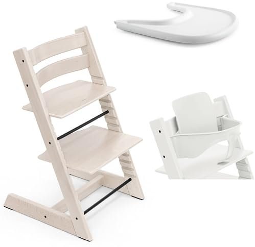 Stokke Pack Chaise Tripp Trapp Blanchi avec Baby Set - Tablette Offerte